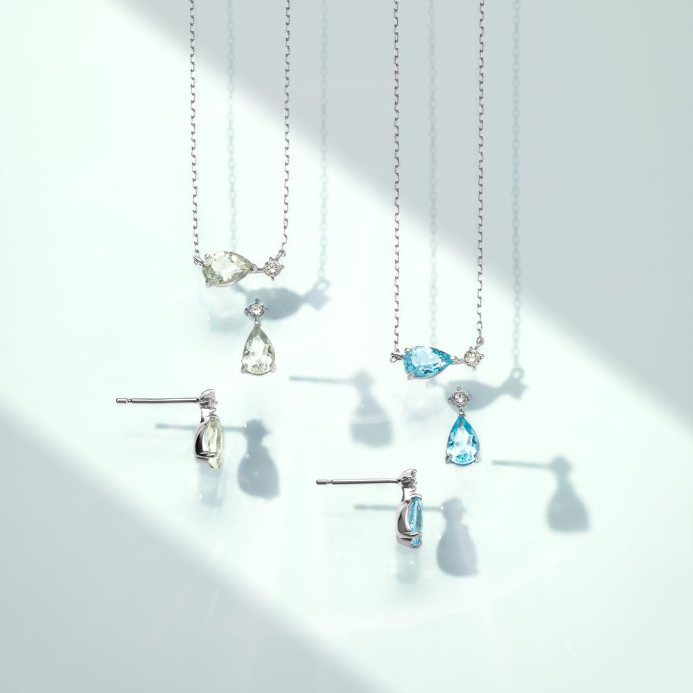 【2026 Summer Collection】K10WG グリーンアメジスト&ダイヤモンド ピアス|41-3174
