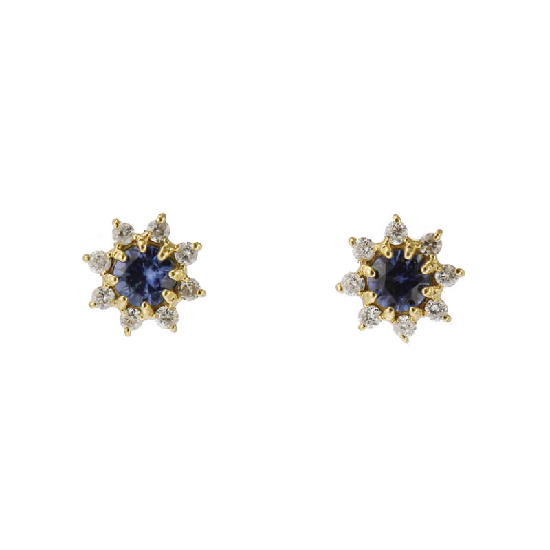 K18 誕生石×ダイヤモンド スタッドピアス (9月:サファイア)❘ 96-3048