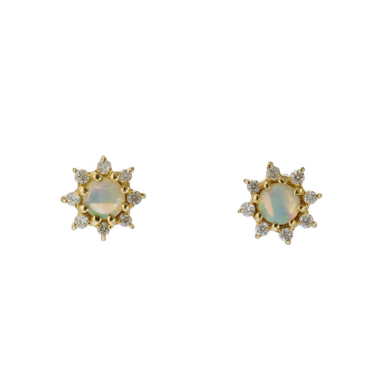 K18 誕生石×ダイヤモンド スタッドピアス (10月:オパール)❘ 96-3049