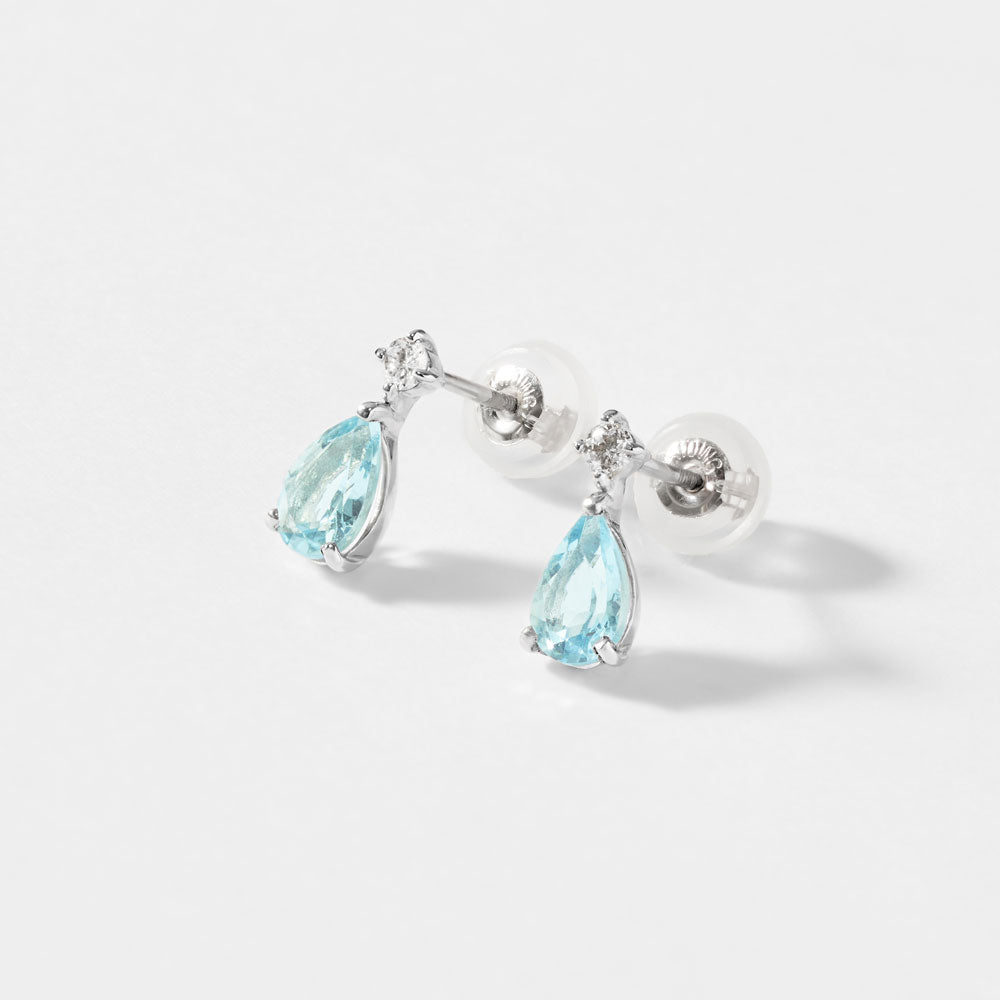 【2026 Summer Collection】K10WG アクアマリン＆ダイヤモンド ピアス｜41-3173
