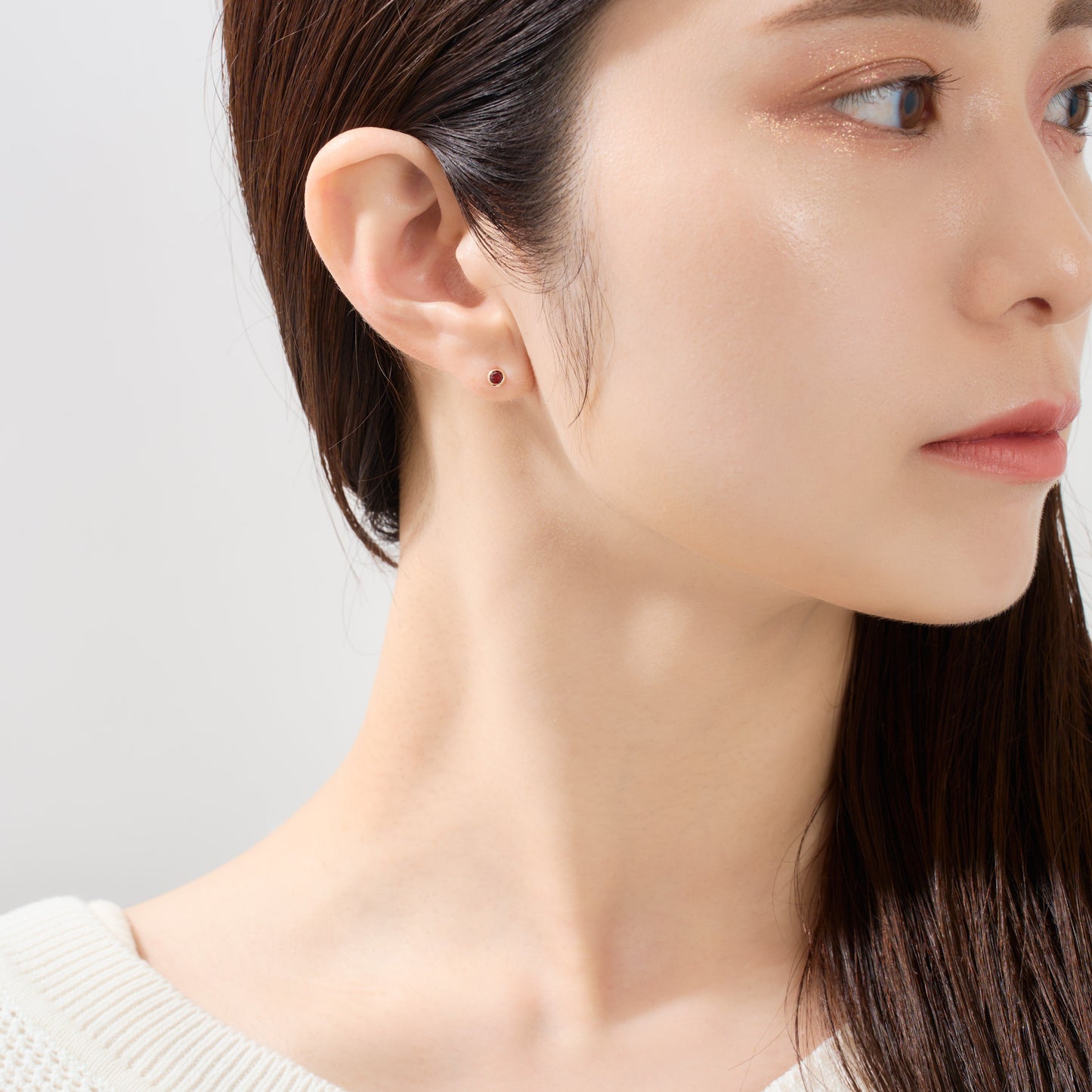 【片耳】K10 誕生石 サークル スタッドピアス （1月：ガーネット）❘ 43-1481