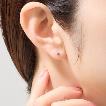 K10 誕生石 サークル スタッドピアス （2月：アメジスト）｜43-1322