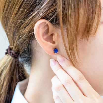 【受注生産】K10 ラピスラズリ ヘキサゴン ピアス | 43-7926