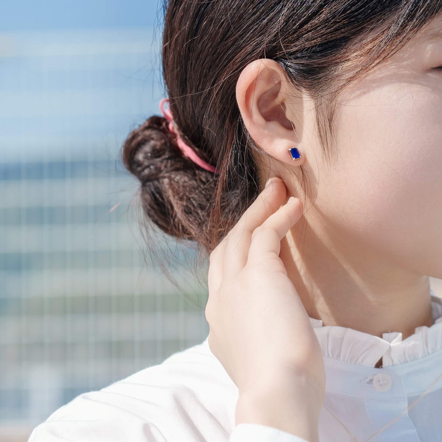K10 誕生石  スクエア スタッドピアス （9月：サファイア）｜ 43-8009