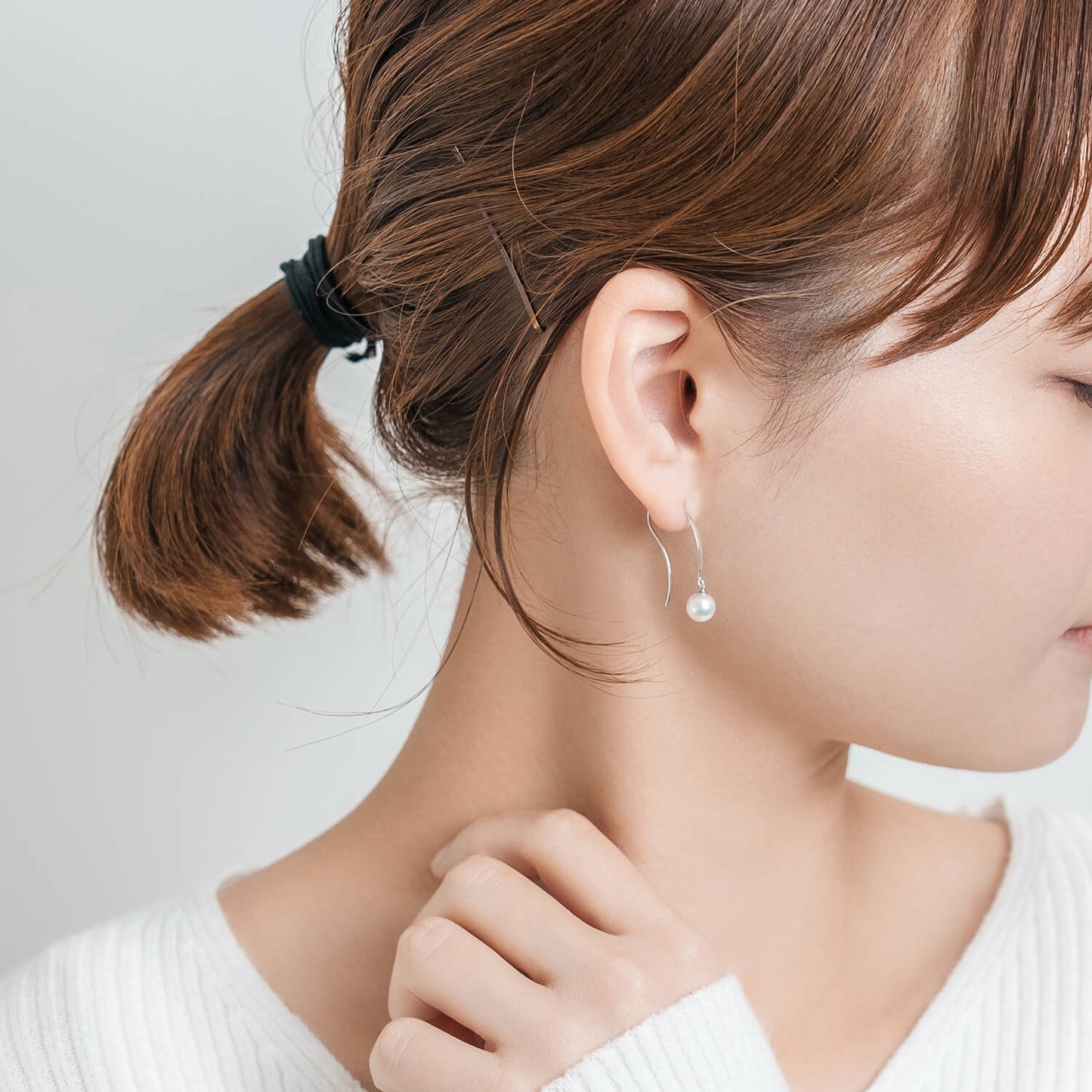Pt900 アコヤパール フックピアス（6mm）｜43-8018