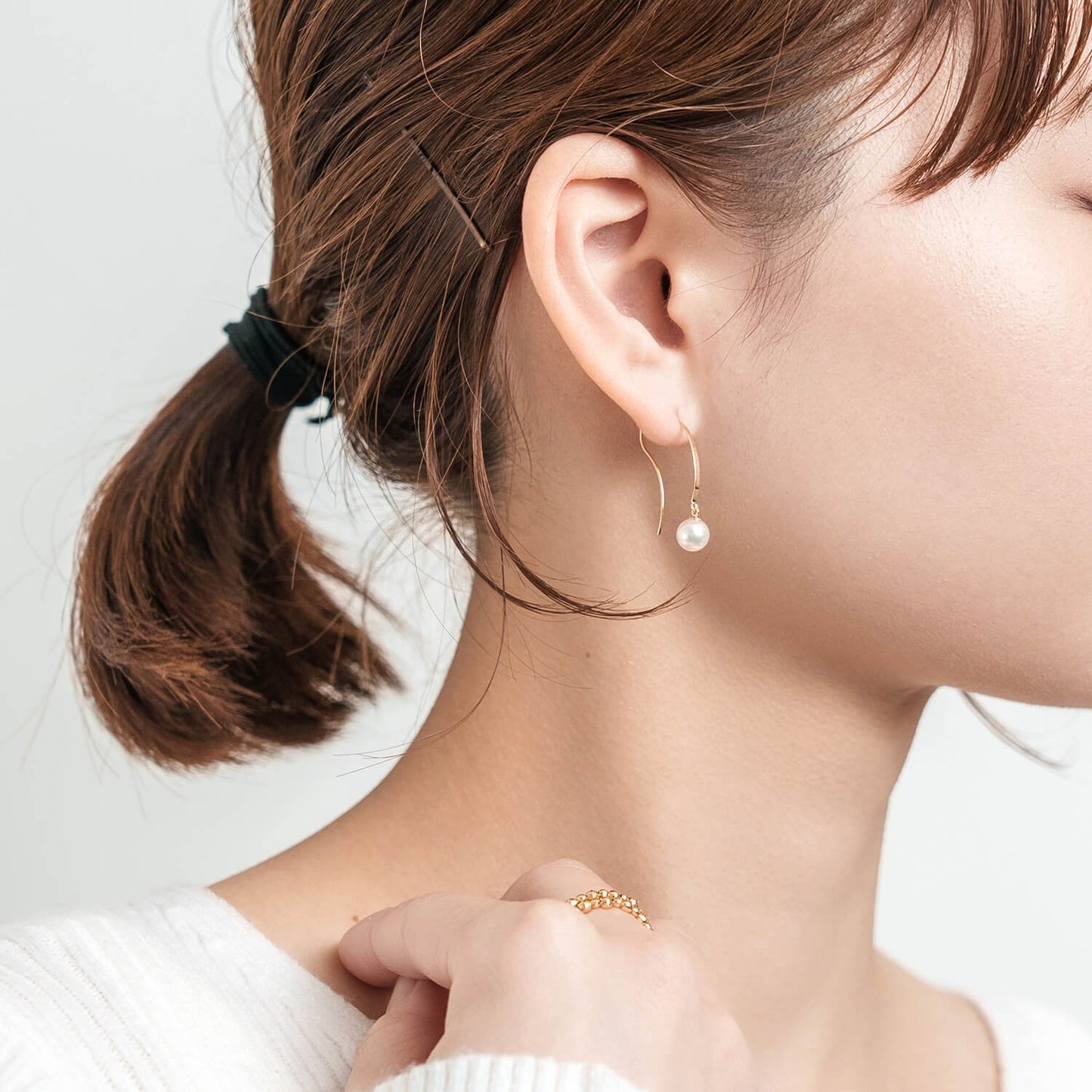 K18 アコヤパール フックピアス（6mm）｜43-8019