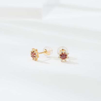 K18 誕生石×ダイヤモンド スタッドピアス （1月：ガーネット）❘ 96-3040