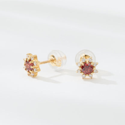 K18 誕生石×ダイヤモンド スタッドピアス （1月：ガーネット）❘ 96-3040