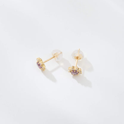 【受注生産】K18 誕生石×ダイヤモンド スタッドピアス （2月：アメジスト）❘ 96-3041