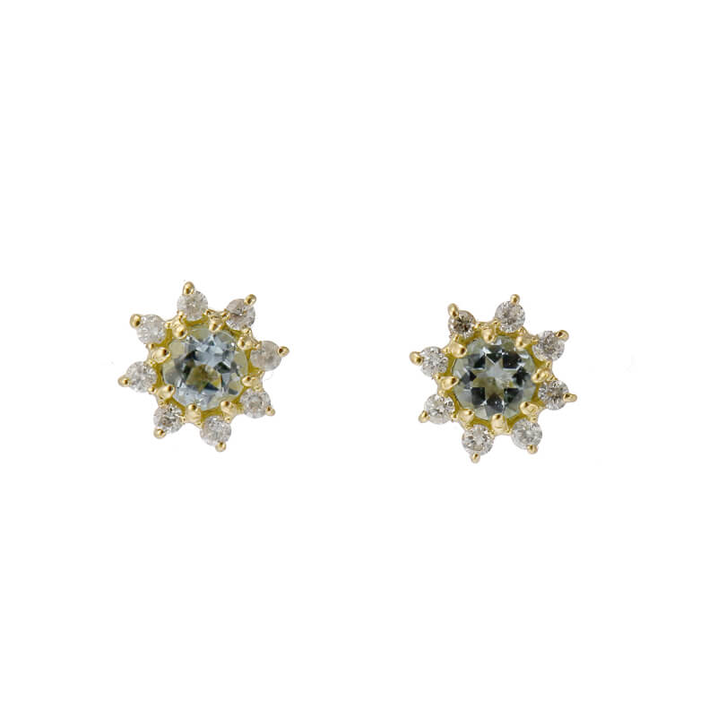 【受注生産】K18 誕生石×ダイヤモンド スタッドピアス （3月：アクアマリン）❘ 96-3042