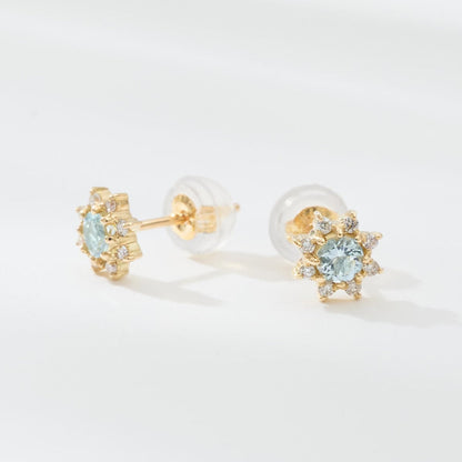 【受注生産】K18 誕生石×ダイヤモンド スタッドピアス （3月：アクアマリン）❘ 96-3042