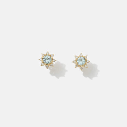 【受注生産】K18 誕生石×ダイヤモンド スタッドピアス （3月：アクアマリン）❘ 96-3042