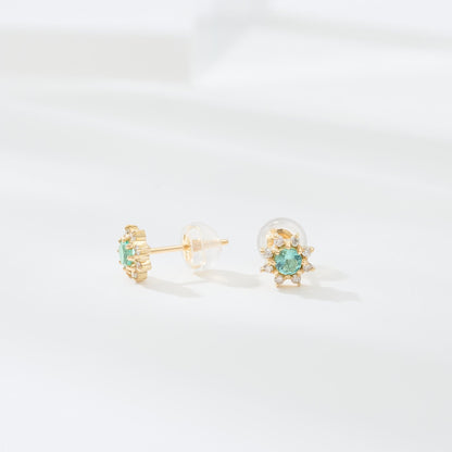 【受注生産】K18 誕生石×ダイヤモンド スタッドピアス （5月：エメラルド）❘ 96-3044