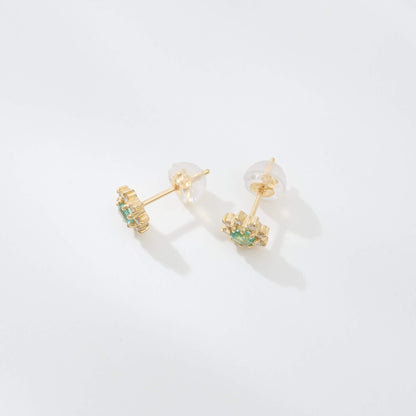 【受注生産】K18 誕生石×ダイヤモンド スタッドピアス （5月：エメラルド）❘ 96-3044