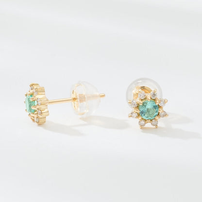 【受注生産】K18 誕生石×ダイヤモンド スタッドピアス （5月：エメラルド）❘ 96-3044