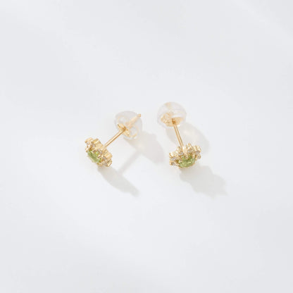 【受注生産】K18 誕生石×ダイヤモンド スタッドピアス （8月：ペリドット）❘ 96-3047