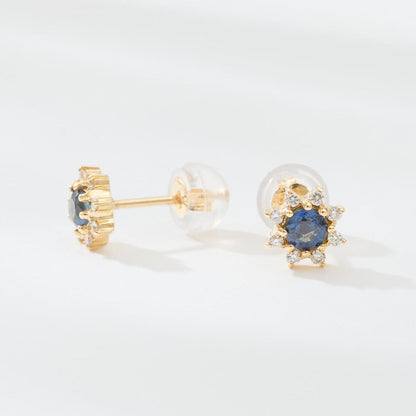 K18 誕生石×ダイヤモンド スタッドピアス （9月：サファイア）❘ 96-3048