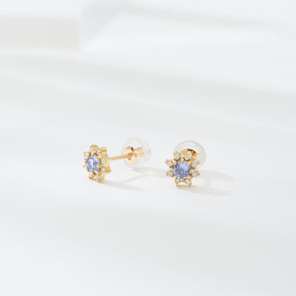 【受注生産】K18 誕生石×ダイヤモンド スタッドピアス （12月：タンザナイト）❘ 96-3051