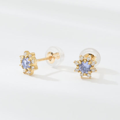 【受注生産】K18 誕生石×ダイヤモンド スタッドピアス （12月：タンザナイト）❘ 96-3051