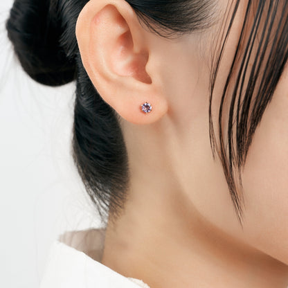 K18 誕生石 スタッドピアス 4mm（2月：アメジスト）｜96-3202