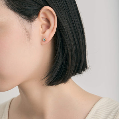 【受注生産】K18 誕生石×ダイヤモンド スタッドピアス （3月：アクアマリン）❘ 96-3042